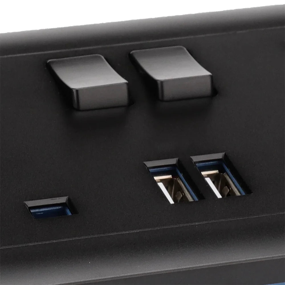 Dual Wall Socket with 2 USB Ports Flat Plate Power Outlet 2 Gang 13A White Black