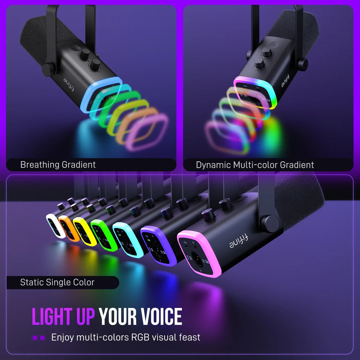 PC Gaming & Streaming USB/XLR Dynamic Microphone - RGB Lights for Recording & Podcasting