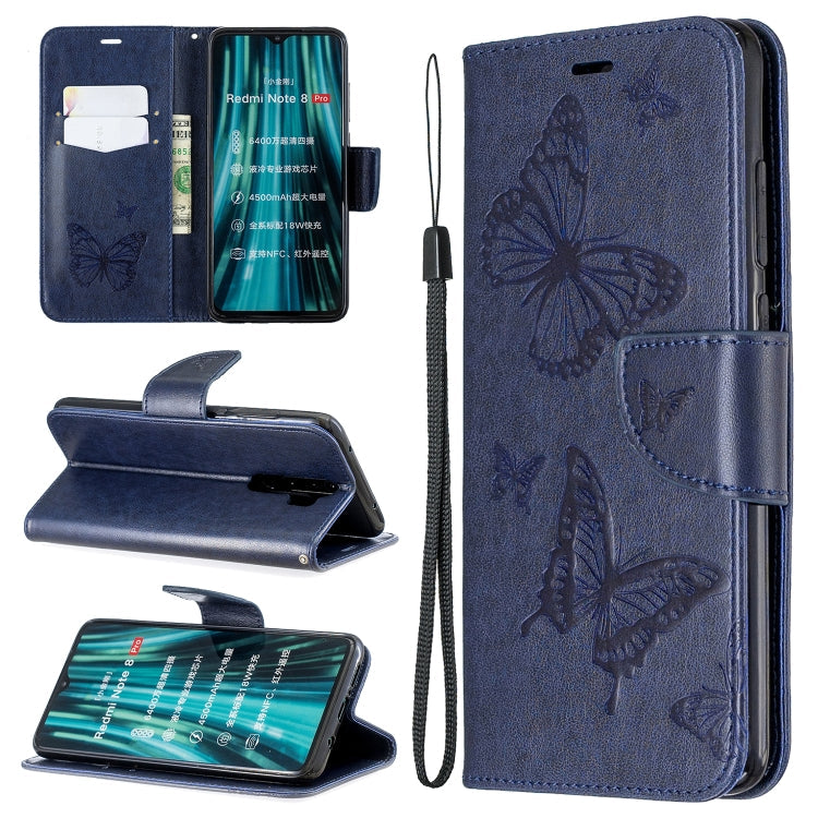 Butterfly Embossed Leather Flip Case – Xiaomi Redmi Note 8 Pro | Wallet & Lanyard