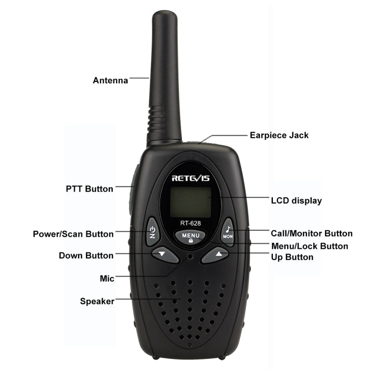 1 Paar RETEVIS RT628 0,5W US-Frequenz 462,550-467,7125MHz 22 Kanäle Handfunkgerät für Kinder, RT628 (Schwarz), RT628 (Weiß), RT628 (Rot)