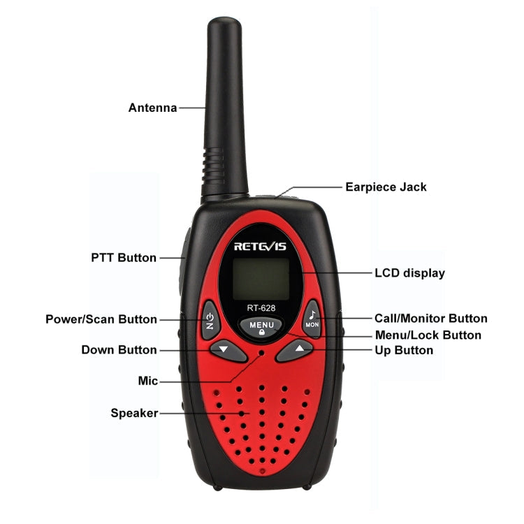 RETEVIS RT628 Children's Walkie Talkie Pair | 0.5W 446MHz 8 Channel | LCD Display | Available in Red, Black & White