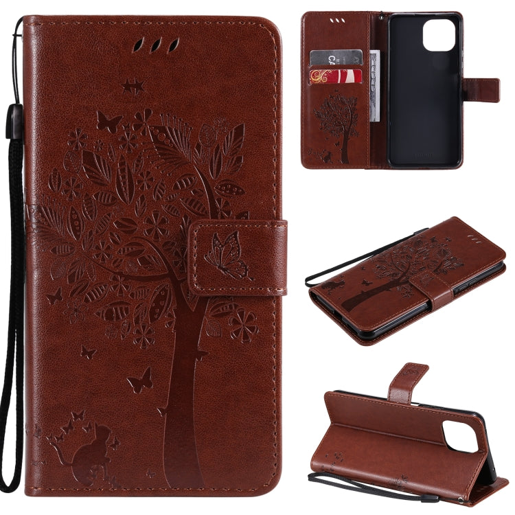 Tree & Cat Pattern PU Leather Flip Case with Card Slots & Wallet – Xiaomi Mi 11 Lite 5G