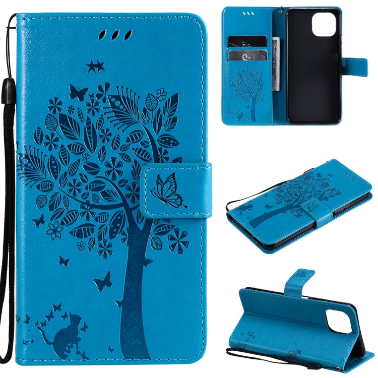 Tree & Cat Pattern PU Leather Flip Case with Card Slots & Wallet – Xiaomi Mi 11 Lite 5G