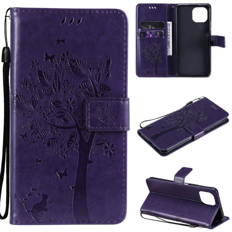 Tree & Cat Pattern PU Leather Flip Case with Card Slots & Wallet – Xiaomi Mi 11 Lite 5G