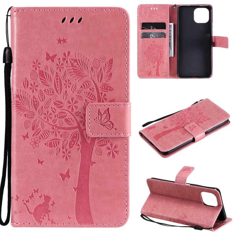 Tree & Cat Pattern PU Leather Flip Case with Card Slots & Wallet – Xiaomi Mi 11 Lite 5G