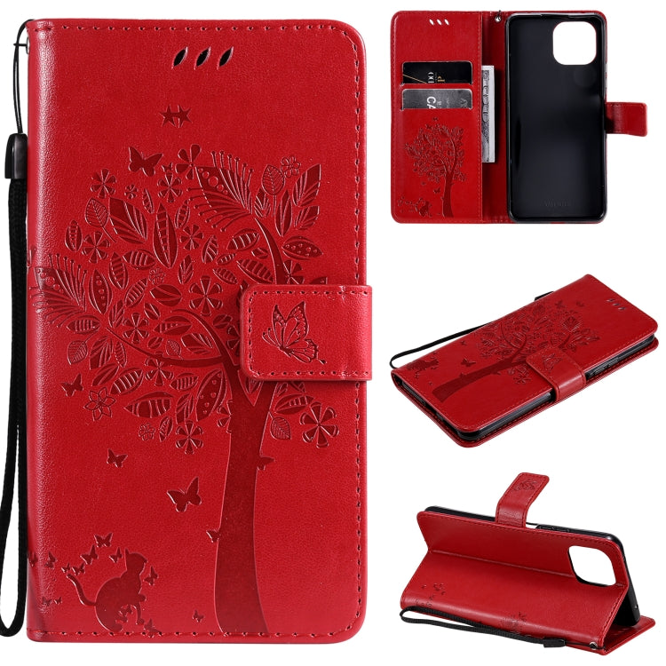 Tree & Cat Pattern PU Leather Flip Case with Card Slots & Wallet – Xiaomi Mi 11 Lite 5G