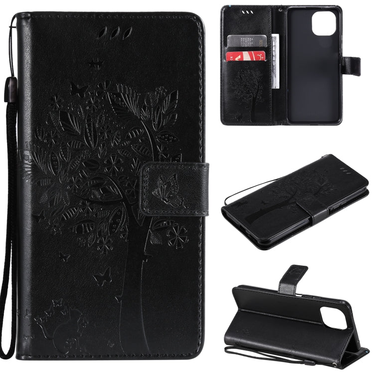 Tree & Cat Pattern PU Leather Flip Case with Card Slots & Wallet – Xiaomi Mi 11 Lite 5G