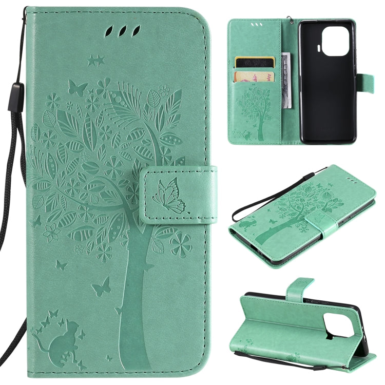Tree & Cat Pattern PU Leather Flip Case with Card Slots & Wallet – Xiaomi Mi 11 Lite 5G