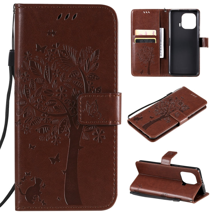 Tree & Cat Pattern PU Leather Flip Case with Card Slots & Wallet – Xiaomi Mi 11 Lite 5G