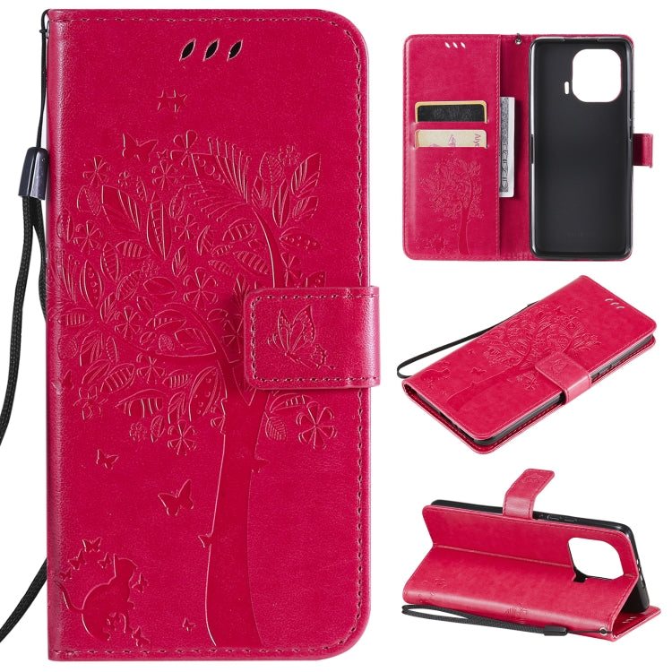 Tree & Cat Pattern PU Leather Flip Case with Card Slots & Wallet – Xiaomi Mi 11 Lite 5G