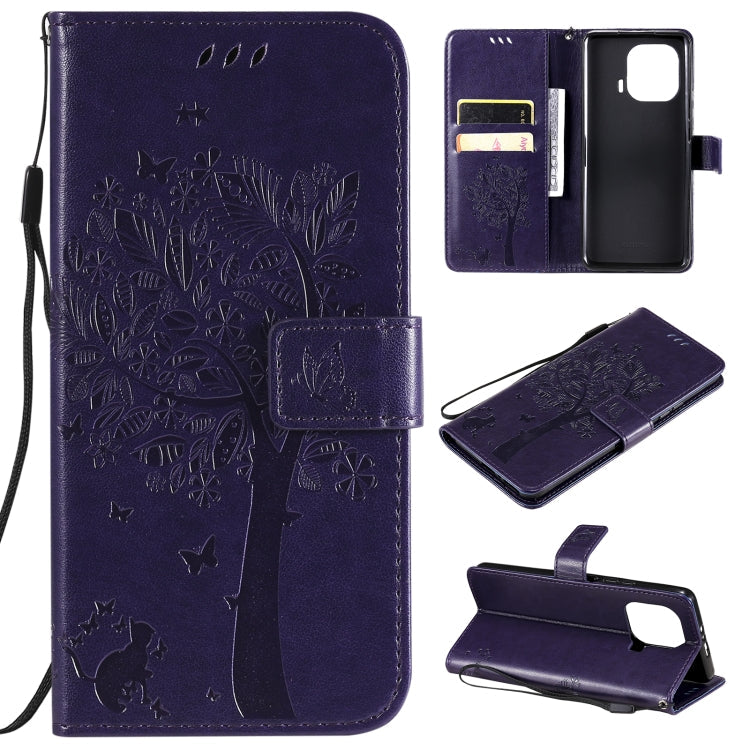 Tree & Cat Pattern PU Leather Flip Case with Card Slots & Wallet – Xiaomi Mi 11 Lite 5G