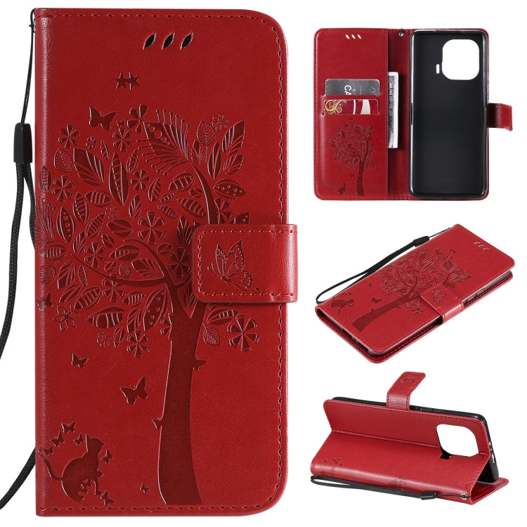 Tree & Cat Pattern PU Leather Flip Case with Card Slots & Wallet – Xiaomi Mi 11 Lite 5G