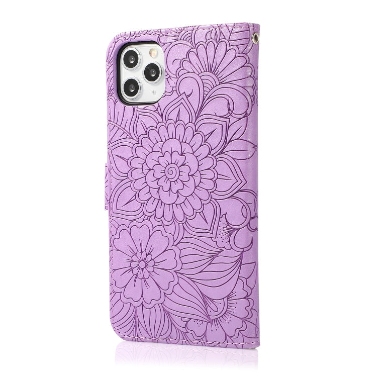 Sunflower Embossed Leather iPhone Case with Card Slots, Wallet & Lanyard