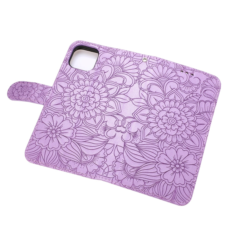 Sunflower Embossed Leather iPhone Case with Card Slots, Wallet & Lanyard