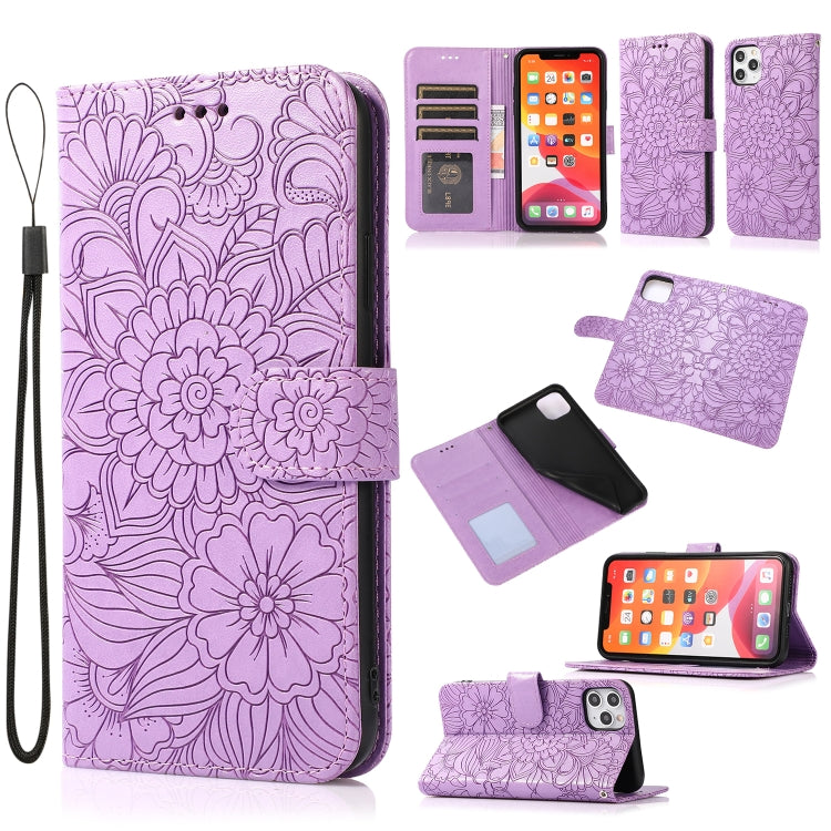 Sunflower Embossed Leather iPhone Case with Card Slots, Wallet & Lanyard