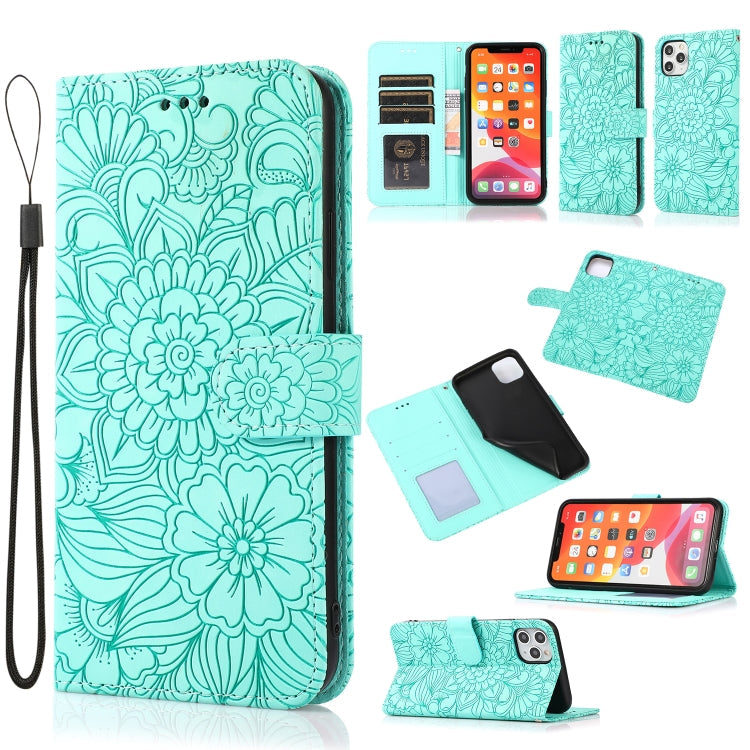 Sunflower Embossed Leather iPhone Case with Card Slots, Wallet & Lanyard