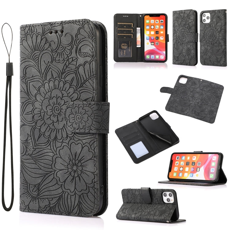 Sunflower Embossed Leather iPhone Case with Card Slots, Wallet & Lanyard