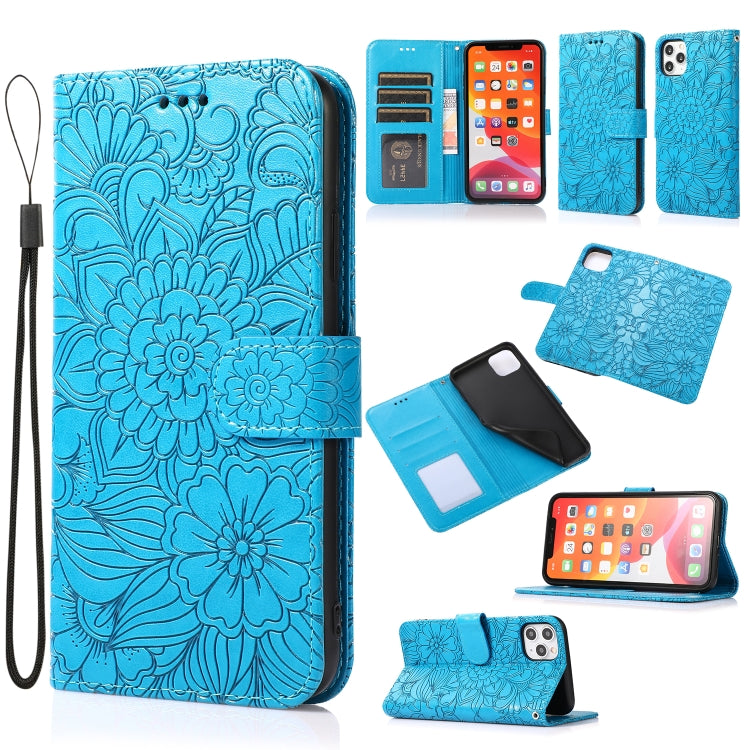 Sunflower Embossed Leather iPhone Case with Card Slots, Wallet & Lanyard