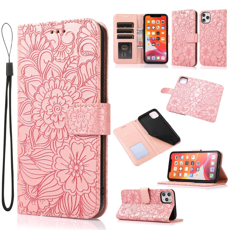 Sunflower Embossed Leather iPhone Case with Card Slots, Wallet & Lanyard