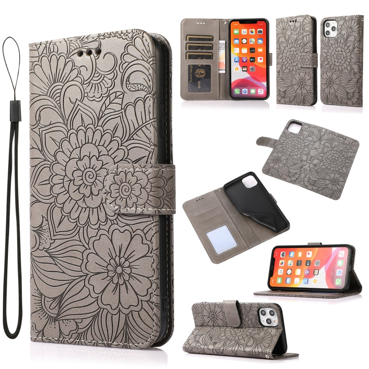Sunflower Embossed Leather iPhone Case with Card Slots, Wallet & Lanyard