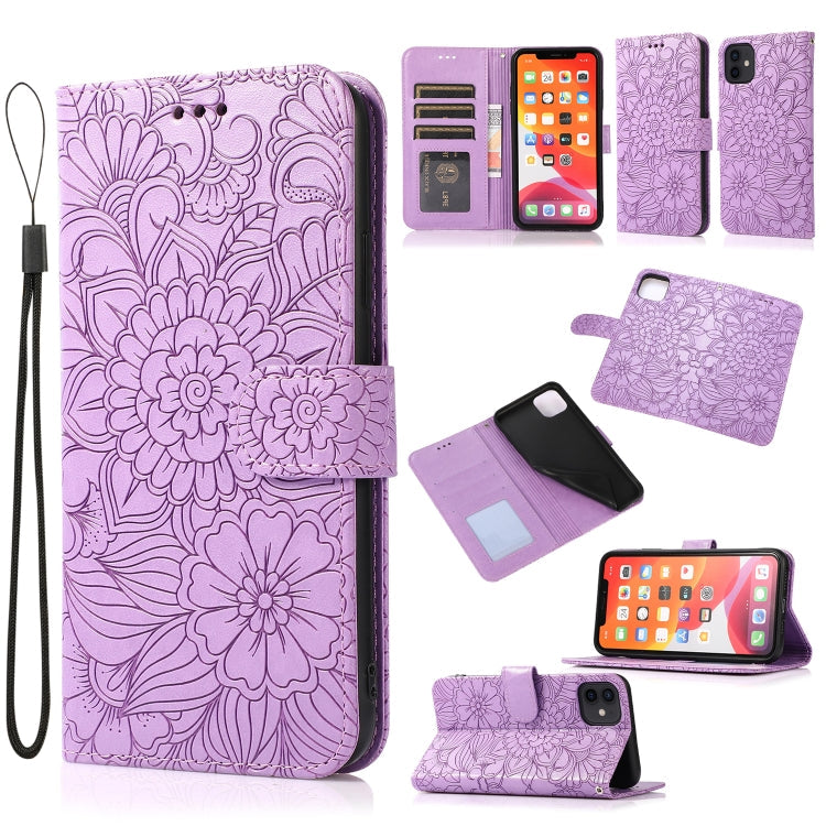 Sunflower Embossed Leather iPhone Case with Card Slots, Wallet & Lanyard