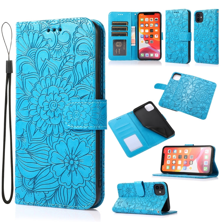 Sunflower Embossed Leather iPhone Case with Card Slots, Wallet & Lanyard
