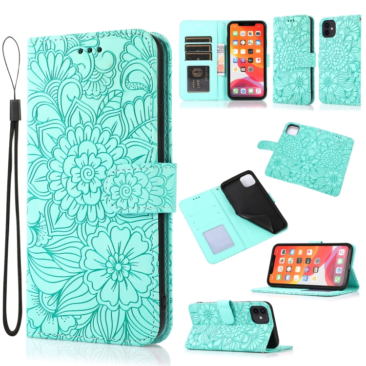 Sunflower Embossed Leather iPhone Case with Card Slots, Wallet & Lanyard