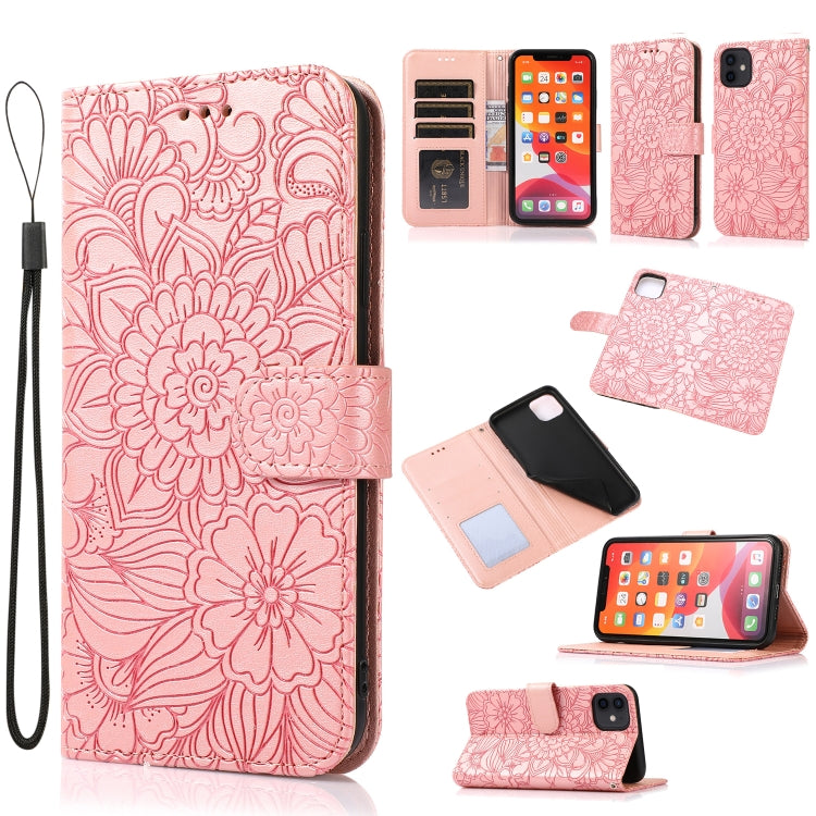 Sunflower Embossed Leather iPhone Case with Card Slots, Wallet & Lanyard