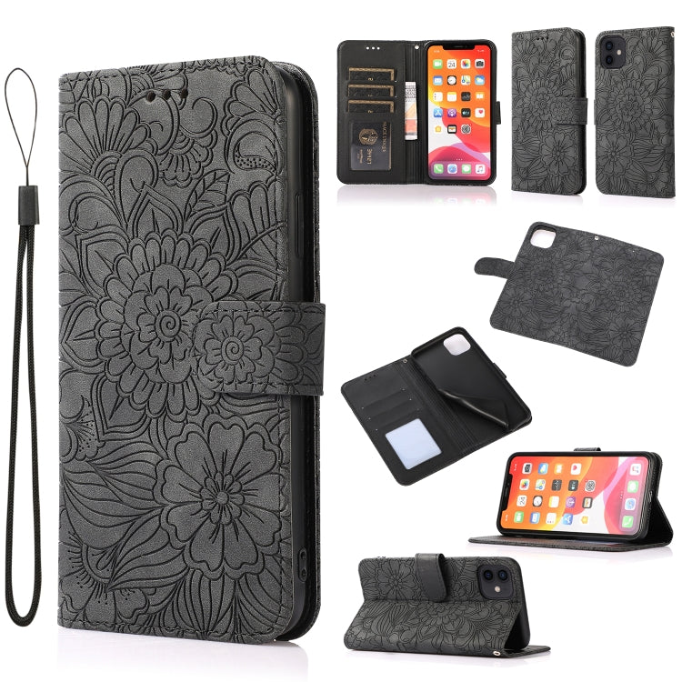 Sunflower Embossed Leather iPhone Case with Card Slots, Wallet & Lanyard