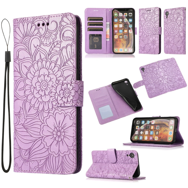 Sunflower Embossed Leather iPhone Case with Card Slots, Wallet & Lanyard