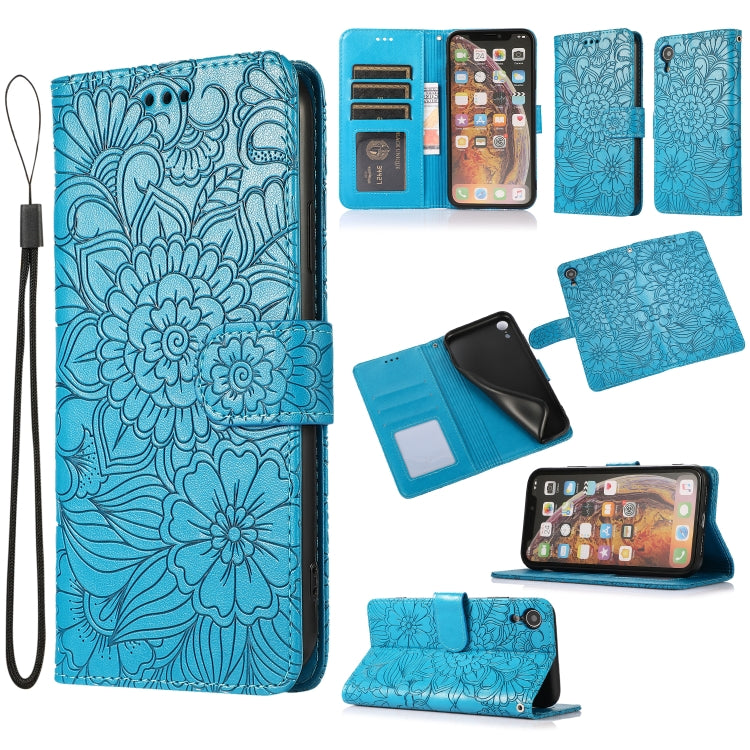 Sunflower Embossed Leather iPhone Case with Card Slots, Wallet & Lanyard