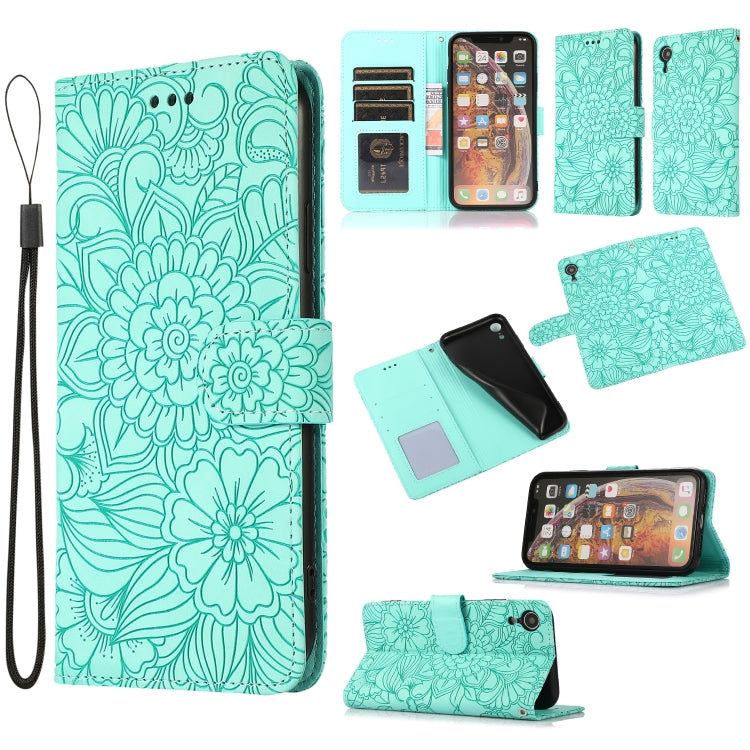 Sunflower Embossed Leather iPhone Case with Card Slots, Wallet & Lanyard