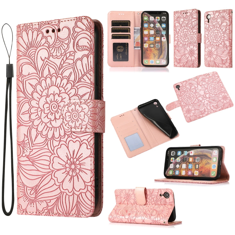 Sunflower Embossed Leather iPhone Case with Card Slots, Wallet & Lanyard