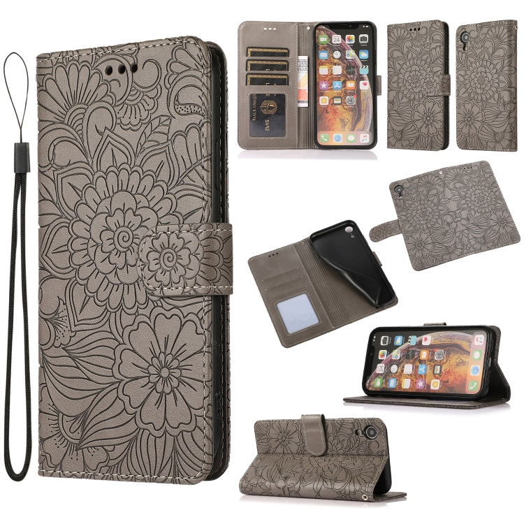 Sunflower Embossed Leather iPhone Case with Card Slots, Wallet & Lanyard