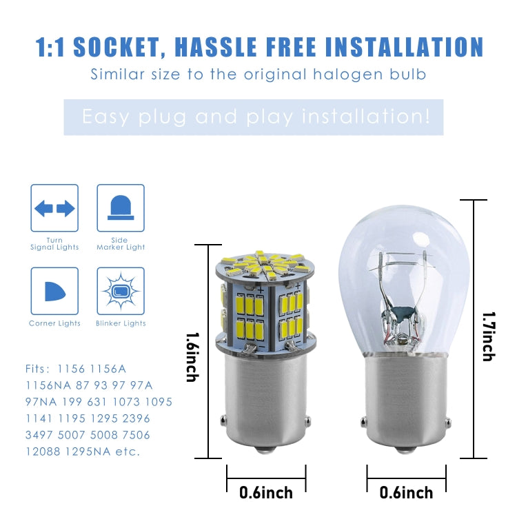 1156 54-SMD LED Bulb Pair – 6000K White Car Reverse & Turn Signal Light (9–14V, IP65, 1080LM)