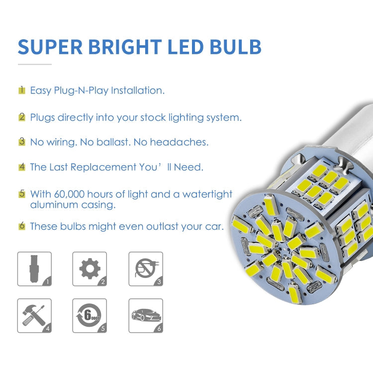 1156 54-SMD LED Bulb Pair – 6000K White Car Reverse & Turn Signal Light (9–14V, IP65, 1080LM)