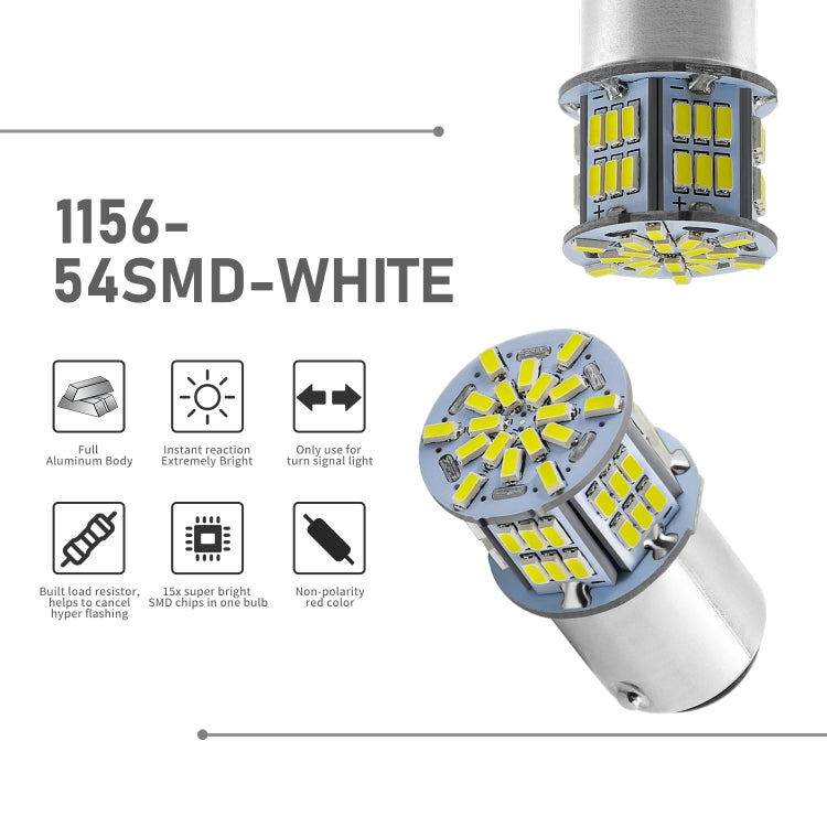 1156 54-SMD LED Bulb Pair – 6000K White Car Reverse & Turn Signal Light (9–14V, IP65, 1080LM)
