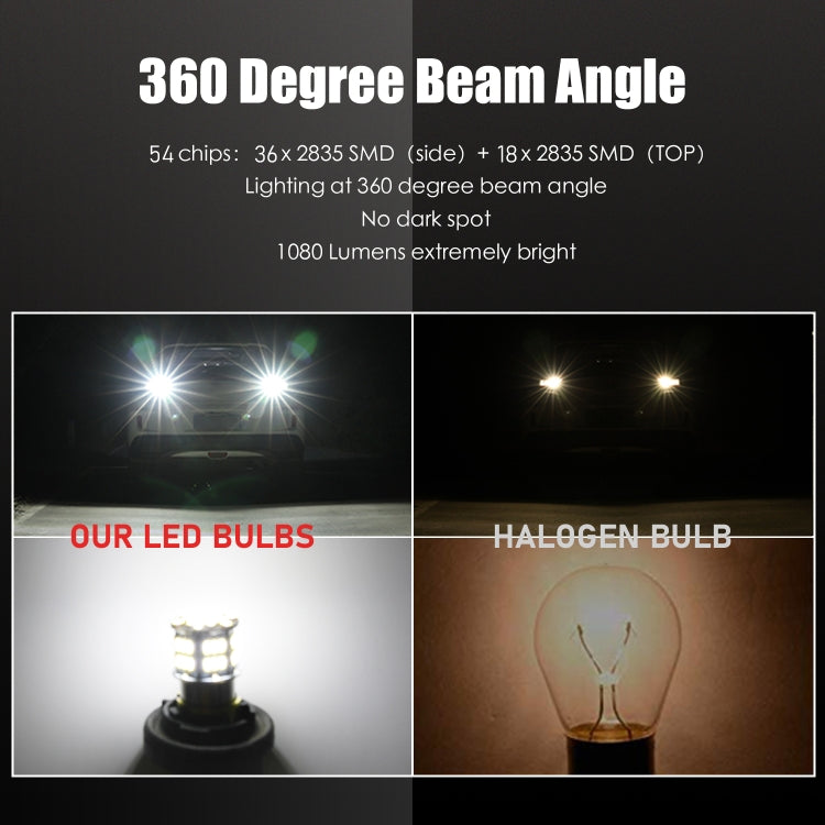 1156 54-SMD LED Bulb Pair – 6000K White Car Reverse & Turn Signal Light (9–14V, IP65, 1080LM)