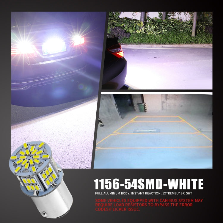 1156 54-SMD LED Bulb Pair – 6000K White Car Reverse & Turn Signal Light (9–14V, IP65, 1080LM)