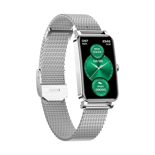 Reloj inteligente ZX19 para mujer - Pantalla HD de 1.45", IP68 resistente al agua, monitor de frecuencia cardíaca y sueño (correa de acero)