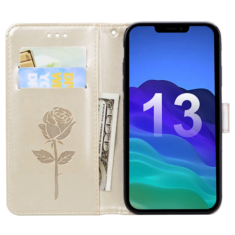 Rose Embossed Flip Wallet Case for iPhone 13 | iPhone 13 Pro | iPhone 13 Pro Max — Card Slots, Stand & PU Leather