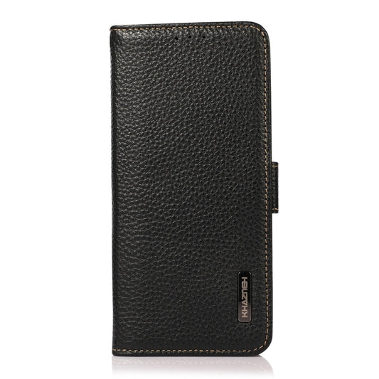 KHAZNEH seitliches magnetisches Litschi-Echtleder-RFID-Etui, für iPhone 13 mini, für iPhone 13, für iPhone 13 Pro, für iPhone 13 Pro Max, für iPhone 12 mini, für iPhone 12 / 12 Pro