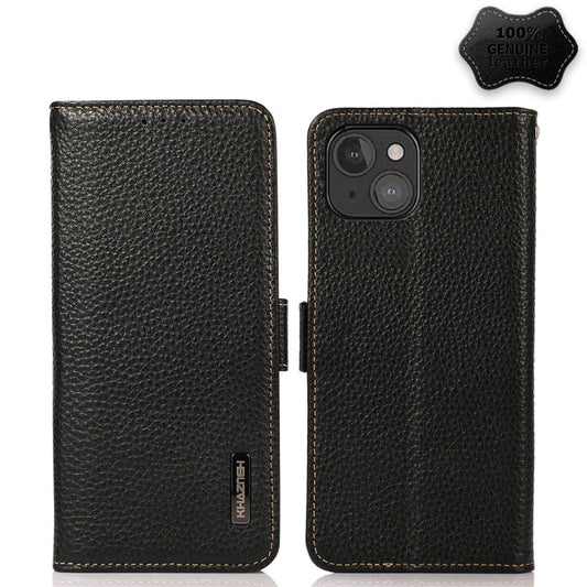KHAZNEH seitliches magnetisches Litschi-Echtleder-RFID-Etui, für iPhone 13 mini, für iPhone 13, für iPhone 13 Pro, für iPhone 13 Pro Max, für iPhone 12 mini, für iPhone 12 / 12 Pro