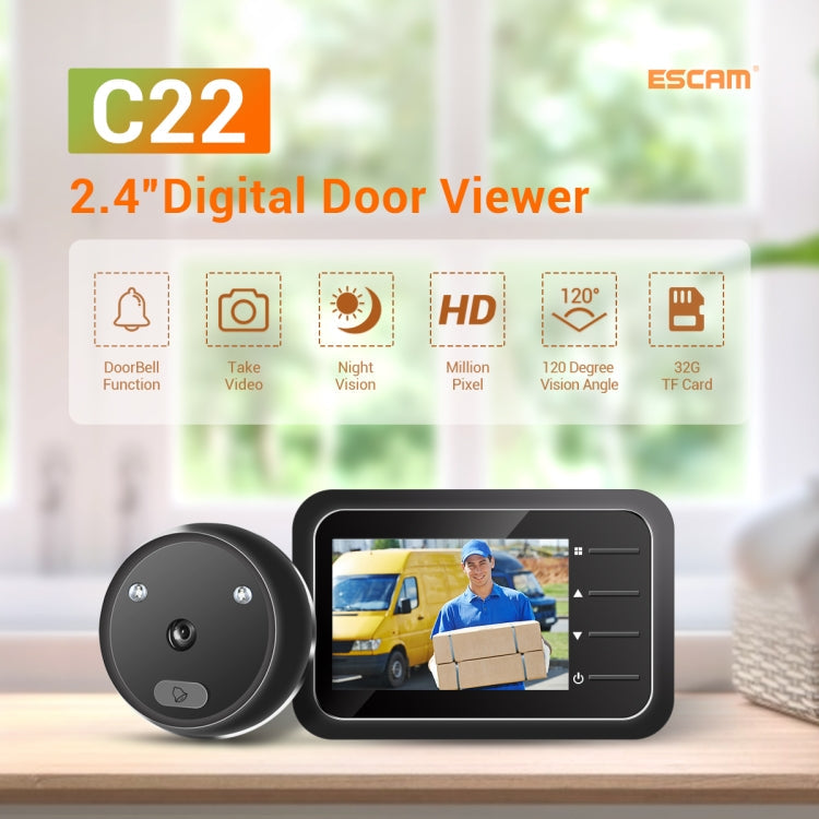 ESCAM C22 2,4 Zoll Bildschirm Digitaler Türspion, unterstützt Nachtsicht, TF-Karte, Fotos und Videos aufnehmen, C22