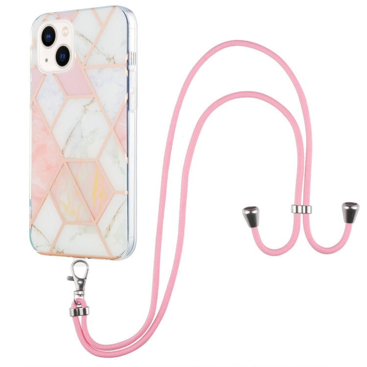Marble Pattern iPhone 14 Case with Neck Lanyard | Shockproof TPU | Electroplated Finish