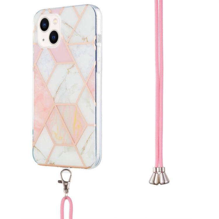 Marble Pattern iPhone 14 Case with Neck Lanyard | Shockproof TPU | Electroplated Finish