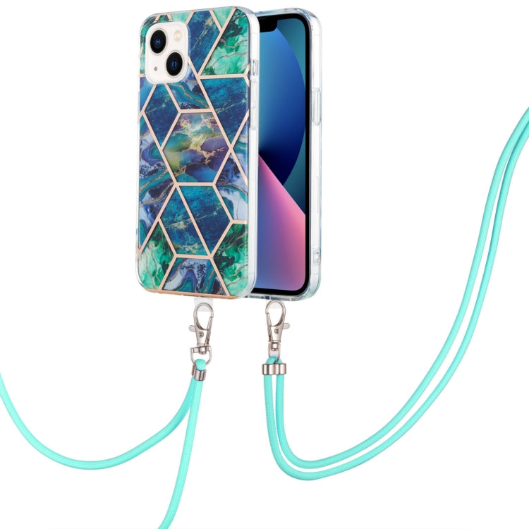 Marble Pattern iPhone 14 Case with Neck Lanyard | Shockproof TPU | Electroplated Finish