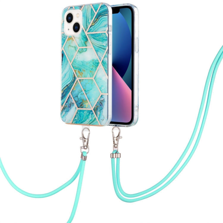 Marble Pattern iPhone 14 Case with Neck Lanyard | Shockproof TPU | Electroplated Finish