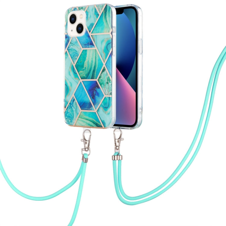 Marble Pattern iPhone 14 Case with Neck Lanyard | Shockproof TPU | Electroplated Finish
