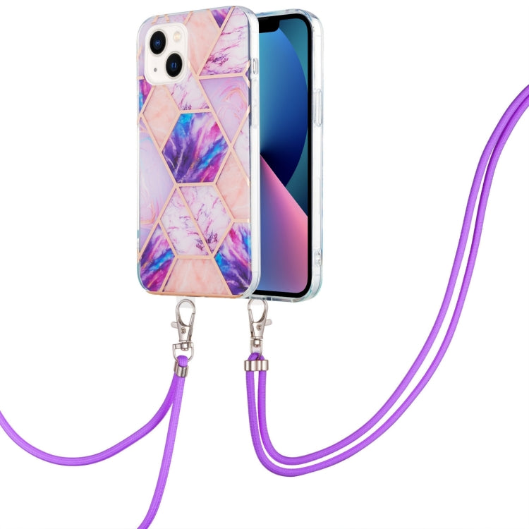 Marble Pattern iPhone 14 Case with Neck Lanyard | Shockproof TPU | Electroplated Finish